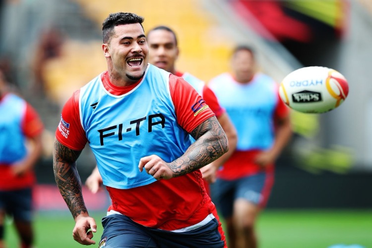 ANDREW FIFITA warms up during the Tonga Rugby League World Cup Semi Final Captain's Run at Mt Smart Stadium in Auckland, New Zealand.