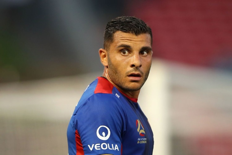 ANDREW NABBOUT of the Jets during the A-League match between the Newcastle Jets and the Western Sydney Wanderers at McDonald Jones Stadium in Newcastle, Australia. ANDREW NABBOUT of the Jets during the A-League match between the Newcastle Jets and the Western Sydney Wanderers at McDonald Jones Stadium in Newcastle, Australia.