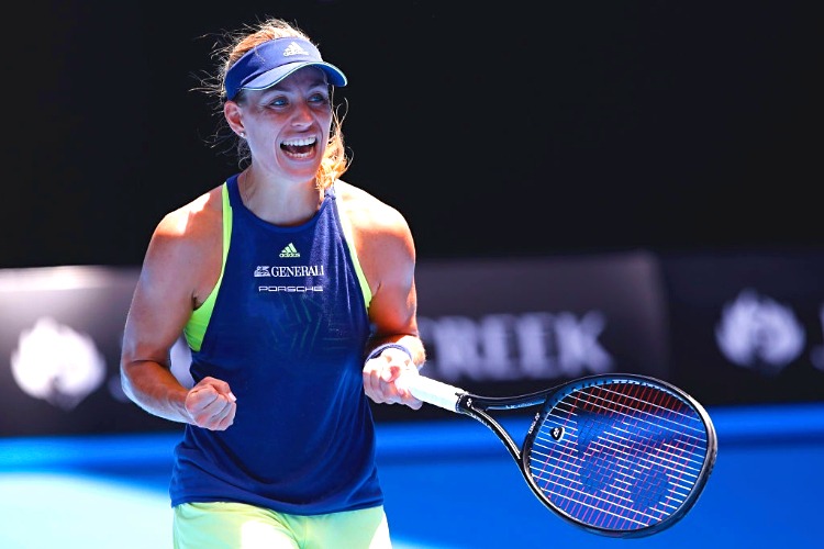 ANGELIQUE KERBER of Germany celebrates winning a point against Su-Wei Hsieh of Taipei of the Australian Open at Melbourne Park in Australia.