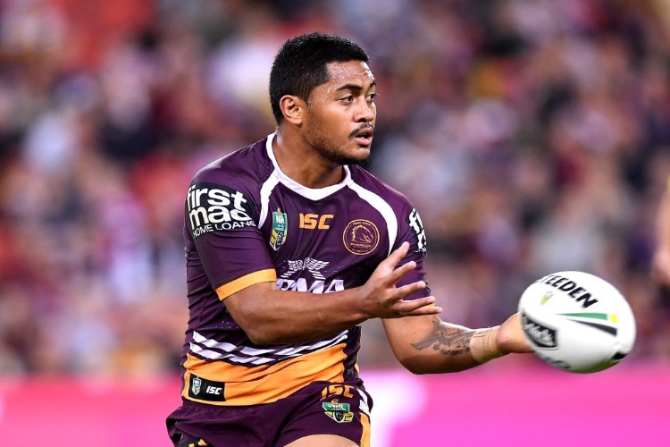 ANTHONY MILFORD of the Broncos passes the ball during the NRL match between the Brisbane Broncos and the Sydney Roosters at Suncorp Stadium in Brisbane, Australia.