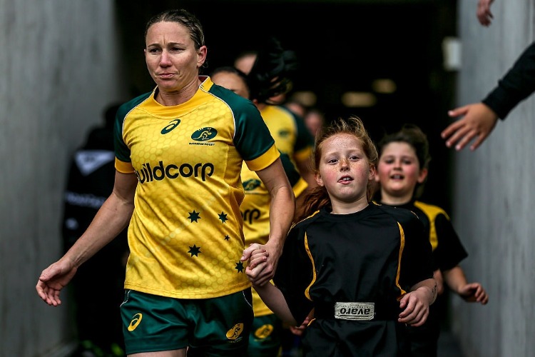 ASH HEWSON leads the Wallaroos onto the field during the International Test match between the New Zealand Black Ferns and Australia Wallaroos at North Harbour Stadium in Auckland, New Zealand.