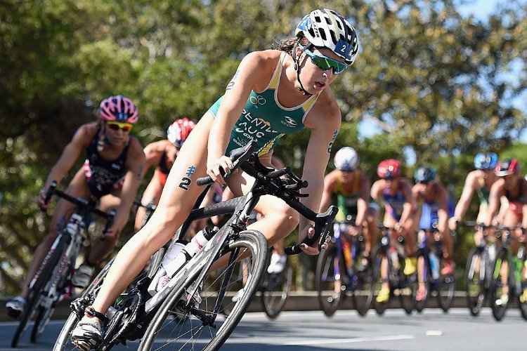 ASHLEIGH GENTLE of Australia competes during the bike portion of the ITU World Triathlon Series in Gold Coast, Australia.