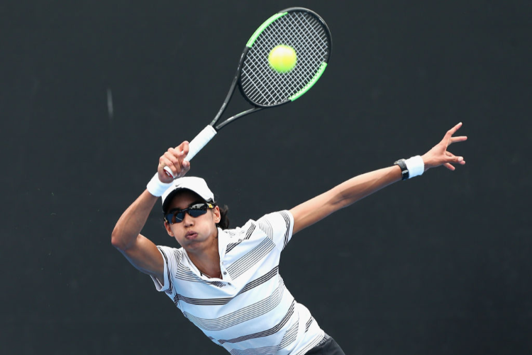 ASTRA SHARMA plays a forehand during the Australian Open Play-off at Melbourne Park in Melbourne, Australia.