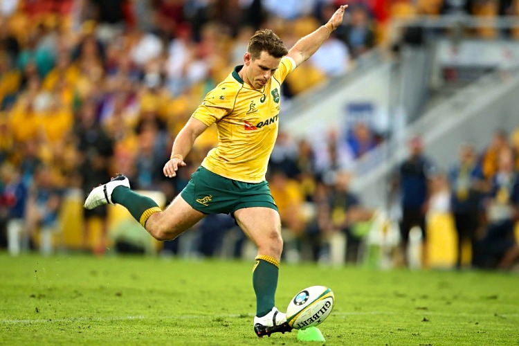 BERNARD FOLEY of the Wallabies kicks at goal during the International Test match between the Australian Wallabies and Italy at Suncorp Stadium in Brisbane, Australia.