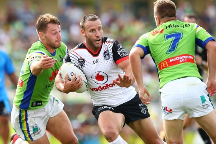 BLAKE GREEN of the Warriors in action during the NRL match between the Canberra Raiders and the New Zealand Warriors at GIO Stadium in Canberra, Australia.