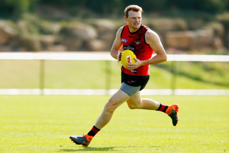 BRENDON GODDARD of the Bombers runs with the ball during an Essendon Bombers traing session on in Melbourne, Australia. BRENDON GODDARD of the Bombers runs with the ball during an Essendon Bombers traing session on in Melbourne, Australia.