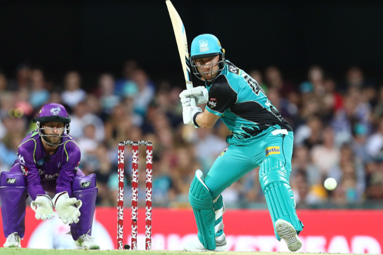 BRENDON MCCULLUM of the Heat bats during the Big Bash League match between the Brisbane Heat and the Hobart Hurricanes at The Gabba in Brisbane, Australia.