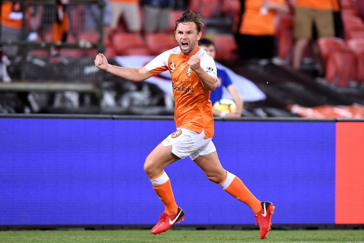 BRETT HOLMAN of the Roar celebrates scoring a goal during the A-League match between the Brisbane Roar and the Perth Glory at Suncorp Stadium in Brisbane, Australia. BRETT HOLMAN of the Roar celebrates scoring a goal during the A-League match between the Brisbane Roar and the Perth Glory at Suncorp Stadium in Brisbane, Australia.