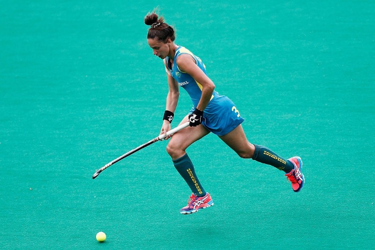 BROOKE PERIS of Australia in action during the Fintro Hockey World League Semi-Final match between Netherlands and Australia held at KHC Dragons GS in Brasschaat, Belgium.