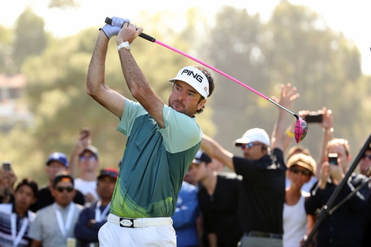 BUBBA WATSON plays his shot during the final round of the Genesis Open at Riviera Country Club in Pacific Palisades, California.