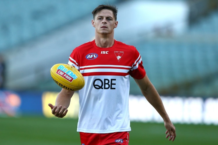 CALLUM SINCLAIR of the Swans warms up before the AFL match between the West Coast Eagles and the Sydney Swans at Domain Stadium in Perth, Australia.
