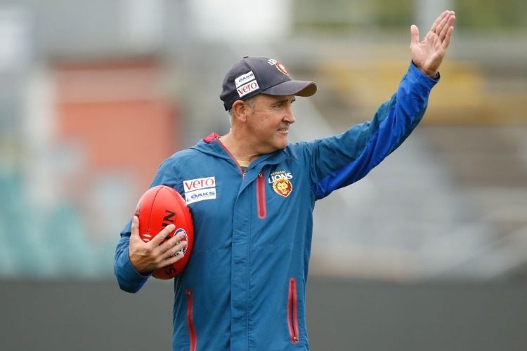 CHRIS FAGAN, Senior Coach of the Lions looks on during the Brisbane Lions AFL pre-season training session at University of Tasmania Stadium in Launceston, Australia.