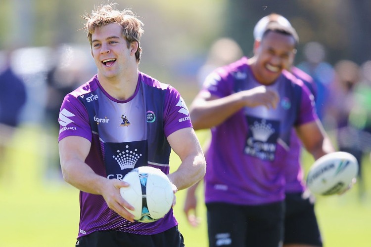 CHRISTIAN WELCH of the Storm looks upfield during a Melbourne Storm NRL training session at Gosch's Paddock in Melbourne, Australia.