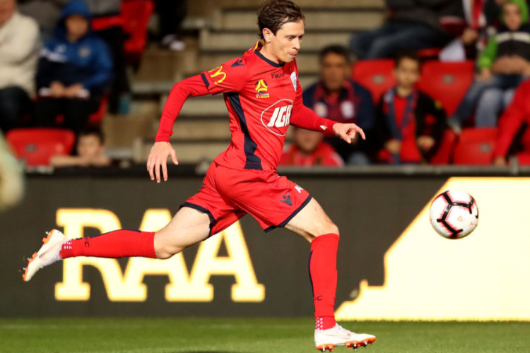 CRAIG GOODWIN of Adelaide United in action during the A-League match between Adelaide United and Sydney FC at Coopers Stadium in Adelaide, Australia.