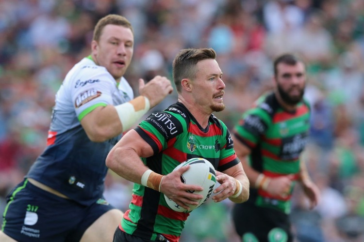 DAMIEN COOK of the Rabbitohs in action during the NRL match between the South Sydney Rabbitohs and the Canberra Raiders at Central Coast Stadium in Gosford, Australia.