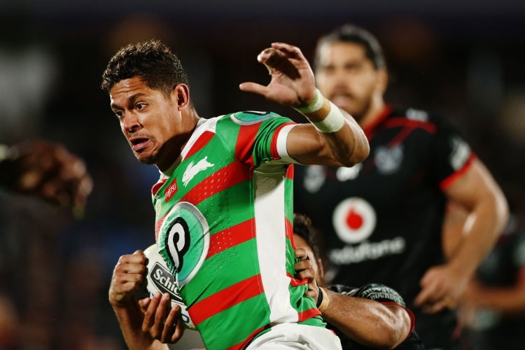 Dane Gagai of the Rabbitohs makes a break during the NRL match between the New Zealand Warriors and the South Sydney Rabbitohs at Mt Smart Stadium in Auckland, New Zealand. Photo by Anthony Au-Yeung/Getty Images