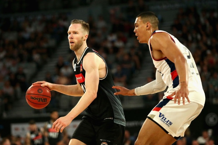 DAVID BARLOW of Melbourne United drives to the basket during the NBL match between Melbourne United and the Adelaide 36ers at Hisense Arena in Melbourne, Australia.