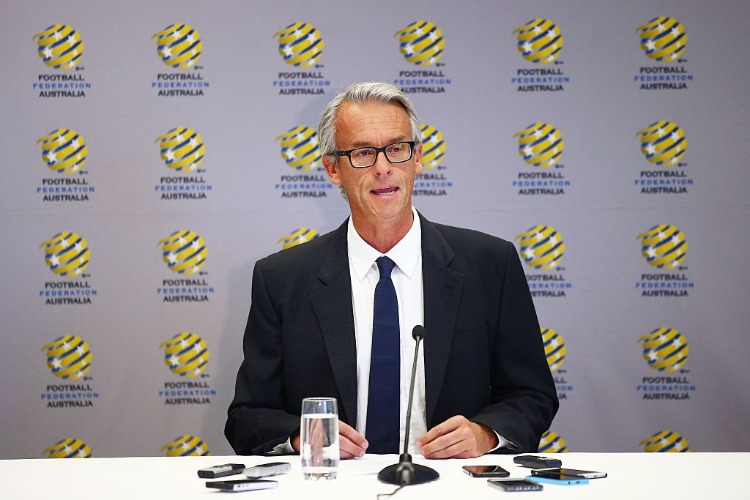 FFA CEO DAVID GALLOP speaks to the media during a press conference at the FFA Offices in Sydney, Australia.