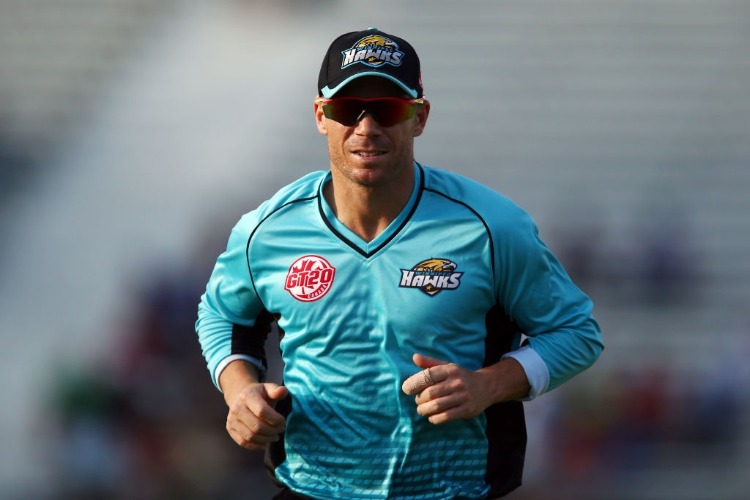 DAVID WARNER of Winnipeg Hawks runs to the boundary during a Global T20 Canada match against Montreal Tigers at MLC Club in King City, Canada.