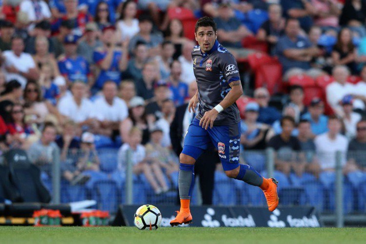DIMITRI PETRATOS of the Jets in action during the A-League match between the Newcastle Jets and Sydney FC at McDonald Jones Stadium in Newcastle, Australia.