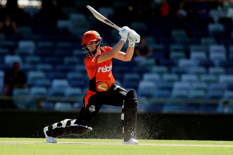 ELYSE VILLANI of the Scorchers bats during the Women's Big Bash League match between the Perth Scorchers and the Hobart Hurricanes at WACA in Perth, Australia.