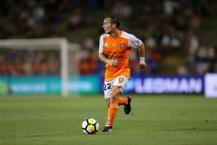 ERIC BAUTHEAC of Brisbane Roar in action during the A-League match between the Newcastle Jets and the Brisbane Roar at McDonald Jones Stadium in Newcastle, Australia.