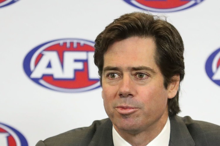 AFL CEO GILLON MCLACHLAN is seen speaking at a press conference at AFL House in Melbourne, Australia.