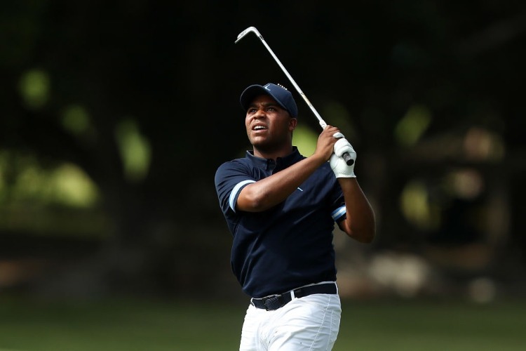 HAROLD VARNER III plays his second shot during day two of the 2018 Australian PGA Championship at Royal Pines Resort in Gold Coast, Australia.