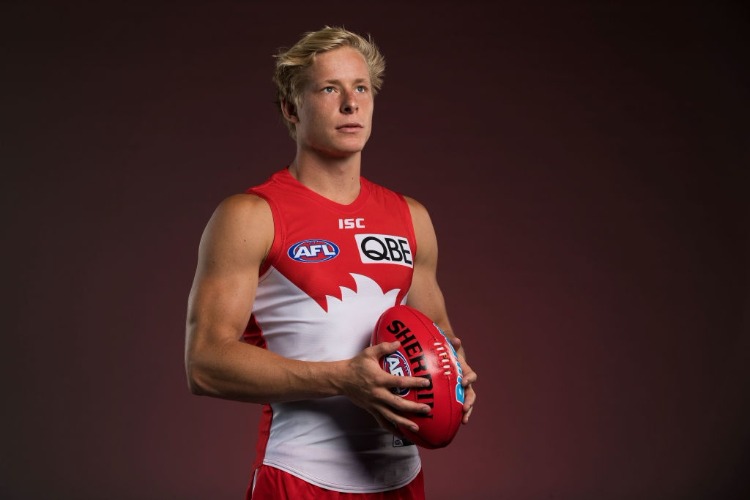 ISAAC HEENEY poses during a Sydney Swans AFL portrait session in Sydney, Australia.