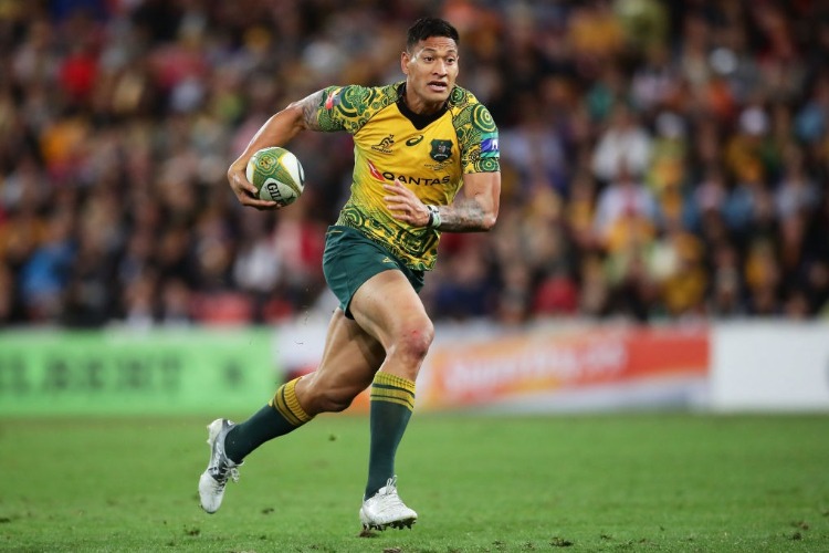 ISRAEL FOLAU of the Wallabies runs with the ball during the Bledisloe Cup match at Suncorp Stadium in Brisbane, Australia.