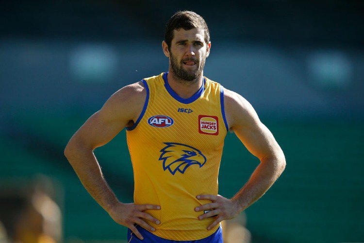 JACK DARLING looks on during a West Coast Eagles AFL training session at Subiaco Oval in Perth, Australia.