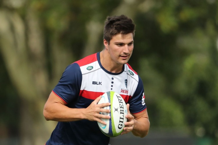 JACK MADDOCKS of the Rebels runs with the ball during a Melbourne Rebels Super Rugby training session at Gosch's Paddock in Melbourne, Australia.