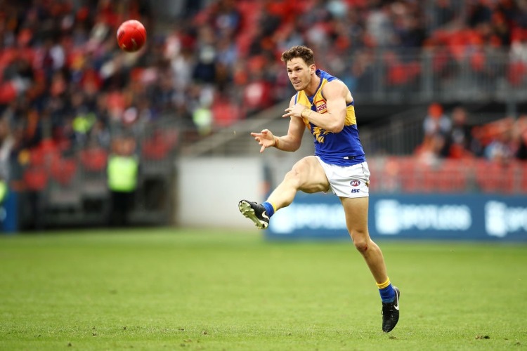 JACK REDDEN of the Eagles kicks during the AFL match between the Greater Western Giants and the West Coast Eagles at Spotless Stadium in Sydney, Australia. JACK REDDEN of the Eagles kicks during the AFL match between the Greater Western Giants and the West Coast Eagles at Spotless Stadium in Sydney, Australia.