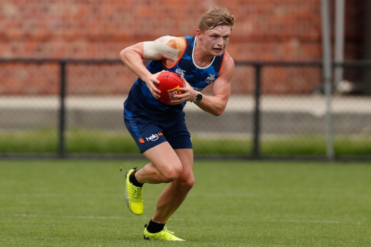 JACK ZIEBELL of the Kangaroos in action during a North Melbourne Kangaroos Training Session at Arden Street in Australia.