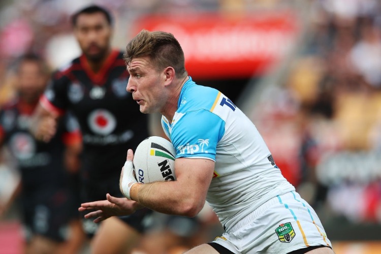 JAI ARROW of the Titans charges forward during the NRL match between the New Zealand Warriors and the Gold Coast Titans at Mt Smart Stadium in Auckland, New Zealand.