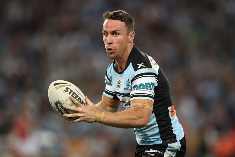 JAMES MALONEY of the Sharks runs the ball during the 2016 NRL Grand Final match between the Cronulla Sharks and the Melbourne Storm at ANZ Stadium in Sydney, Australia.