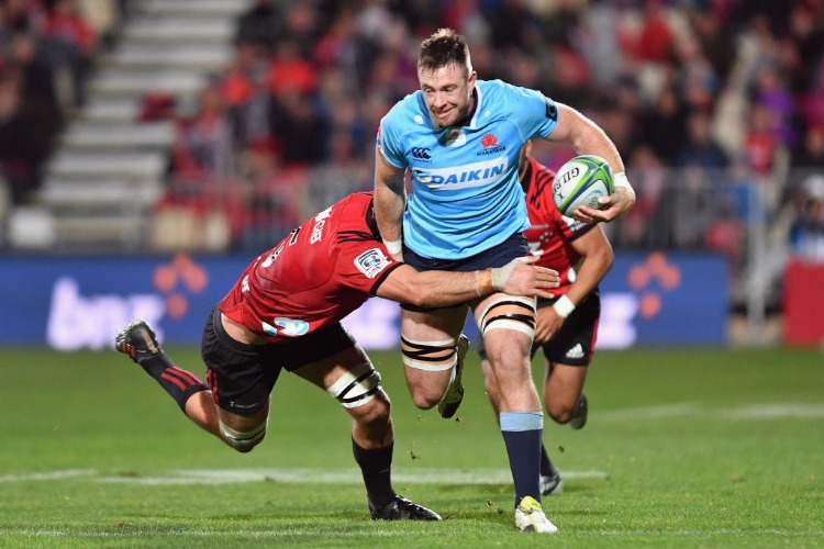 JED HOLLOWAY of the Waratahs charges forward during the Super Rugby match between the Crusaders and the Waratahs at AMI Stadium in Christchurch, New Zealand.