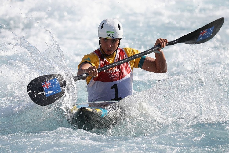 JESSICA FOX of Australia competes during the Women's Kayak (K1) Final of the Rio 2016 Olympics at Whitewater Stadium in Rio de Janeiro, Brazil.