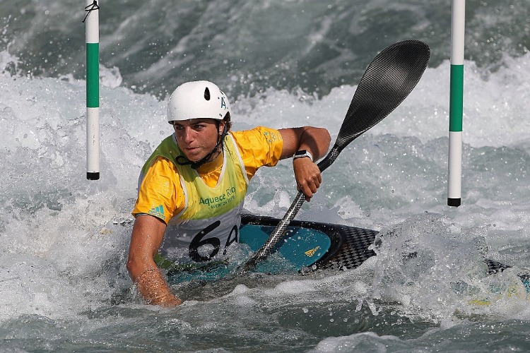 JESSICA FOX of Australia competes in Kayak (K1) Women during a practice session ahead of the 2016 Summer Olympic Games at the Whitewater Stadium in Rio de Janeiro, Brazil.