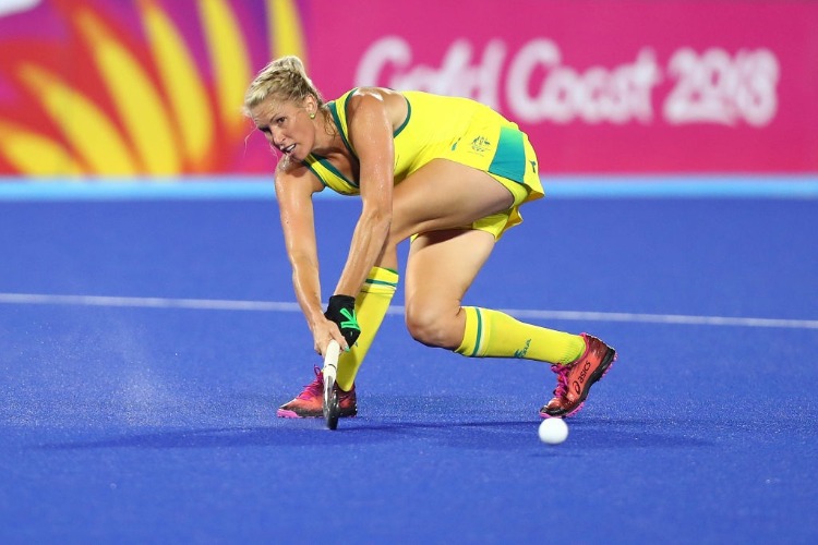 JODIE KENNY of Australia in action in the Hockey match between Australia and Ghana on the Gold Coast 2018 Commonwealth Games on the Gold Coast, Australia.