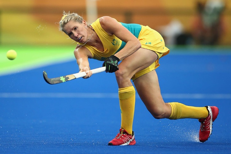 JODIE KENNY of Australia in action during the Women's Pool B Match between India and Australia of the Rio 2016 Olympic Games at the Olympic Hockey Centre in Rio de Janeiro, Brazil.