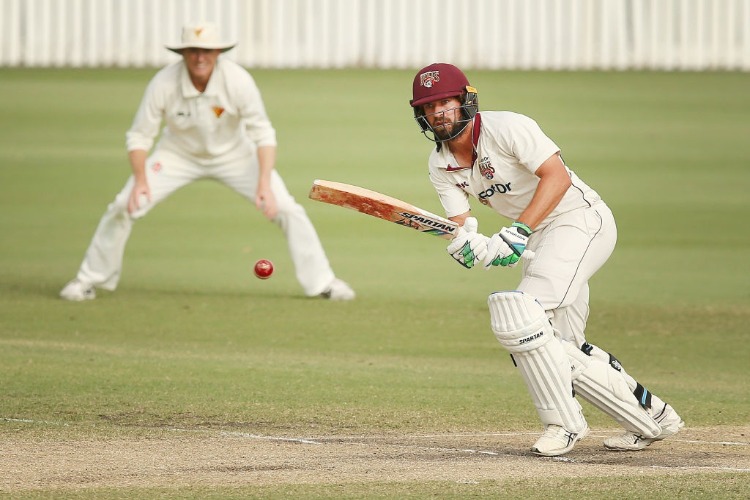 JOE BURNS of Queensland plays a shot during the Sheffield Shield final match between Queensland and Tasmania at Allan Border Field in Brisbane, Australia.