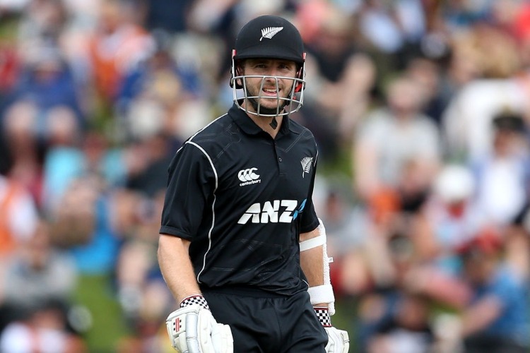 KANE WILLIAMSON of New Zealand looks on during the third game of the One Day International Series between New Zealand and Pakistan at University of Otago Oval in Dunedin, New Zealand.