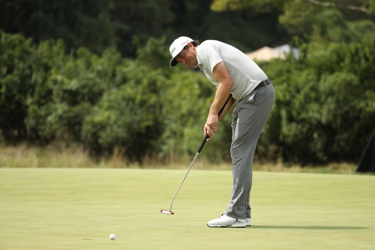 KEEGAN BRADLEY of the US putts on the 17th green during the second round of the BMW Championship at Aronimink Golf Club in Newtown Square, Pennsylvania.