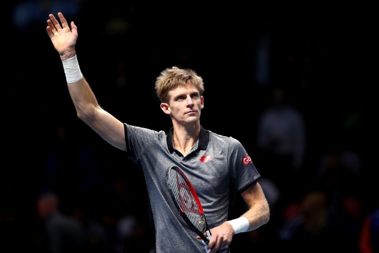 KEVIN ANDERSON of South Africa celebrates match point during his singles against Kei Nishikori of Japan during Day Three of the Nitto ATP Finals in London, England. KEVIN ANDERSON of South Africa celebrates match point during his singles against Kei Nishikori of Japan during Day Three of the Nitto ATP Finals in London, England.
