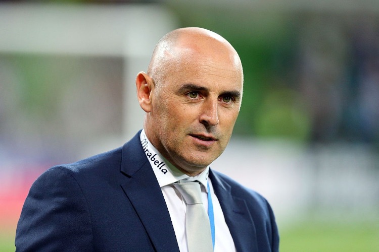 Melbourne Victory coach KEVIN MUSCAT looks on during the A-League match Melbourne Victory and Brisbane Roar at AAMI Park in Melbourne, Australia.