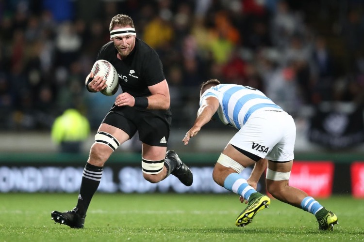 KIERAN READ of the All Blacks is tackled during The Rugby Championship match between the New Zealand All Blacks and Argentina at Yarrow Stadium in New Plymouth, New Zealand.