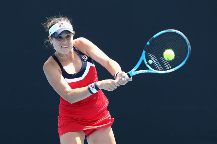 KIMBERLY BIRRELL plays a backhand in her match against Astra Sharma during the 2019 Australian Open Play-off at Melbourne Park in Melbourne, Australia.