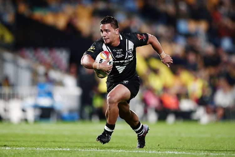 KODI NIKORIMA of the Kiwis in action during the 2017 Rugby League World Cup match between the New Zealand Kiwis and Samoa at Mt Smart Stadium in Auckland, New Zealand.