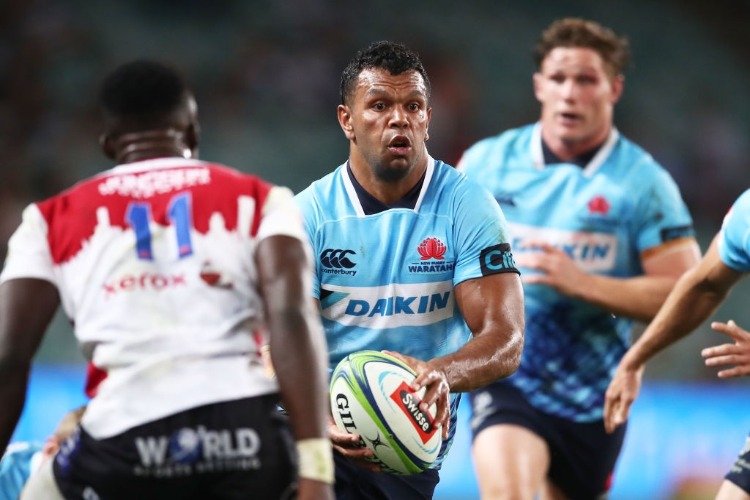 KURTLEY BEALE of the Waratahs takes on the defence during the Super Rugby match between the Waratahs and the Lions at Allianz Stadium in Sydney, Australia.